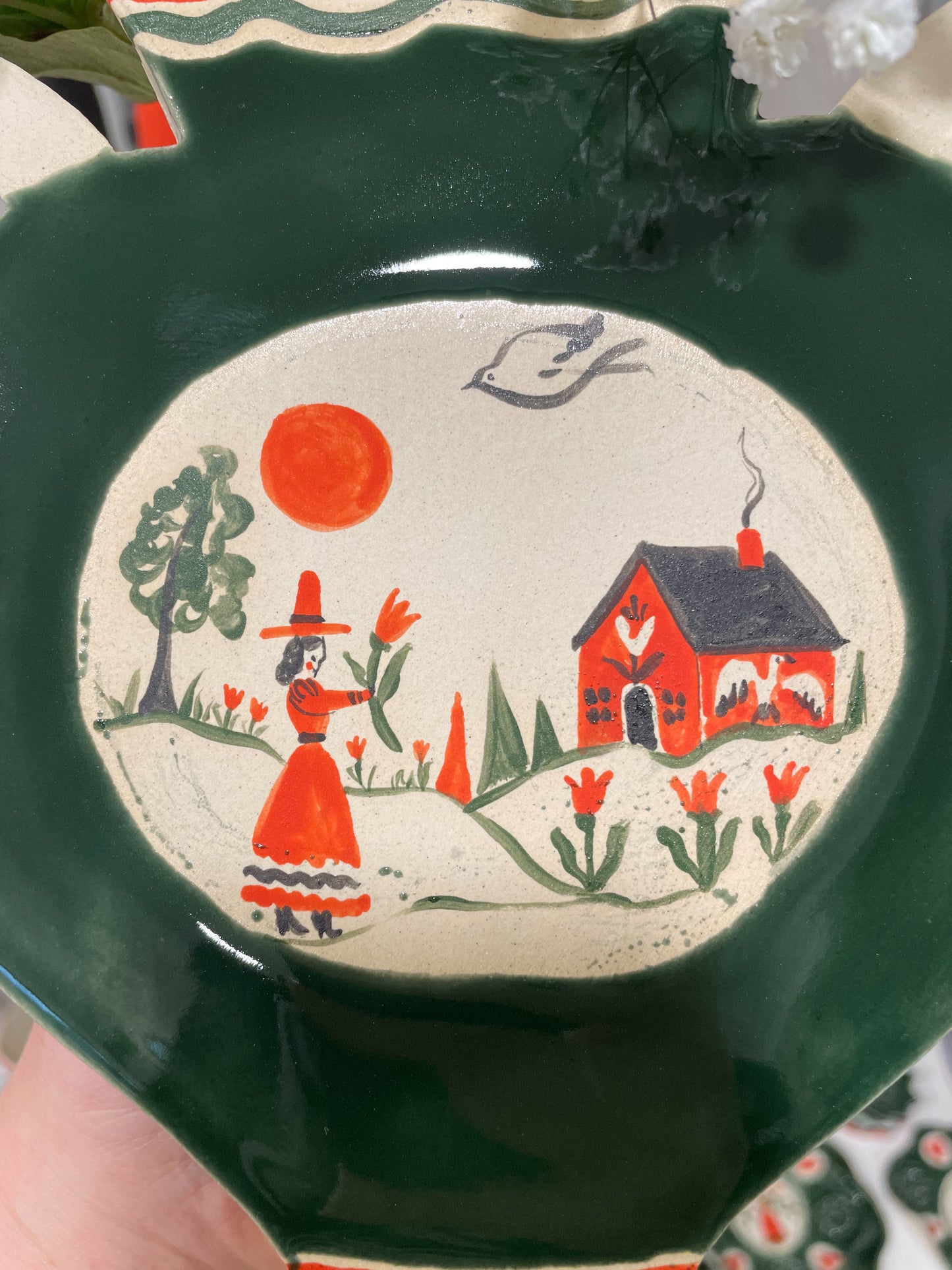 Folk scene wall vase