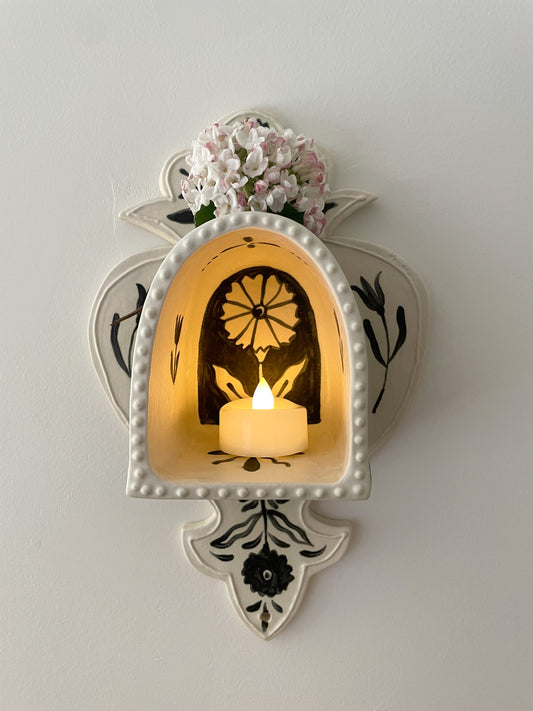 Folk Heart Wall Altar-matte majolica glaze