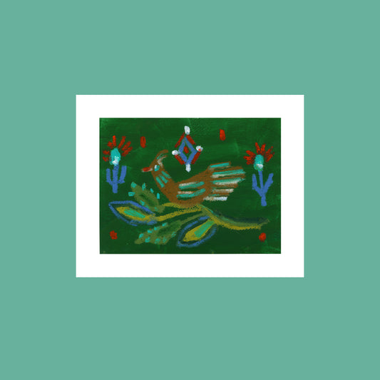 Green Folk Bird Art Print