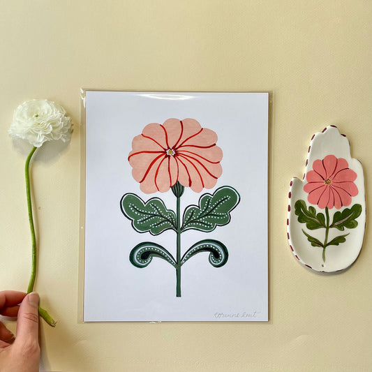 Peachy Folk Floral Art Print