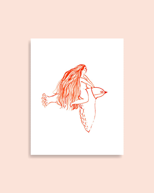 Naked Bird Rider Art Print