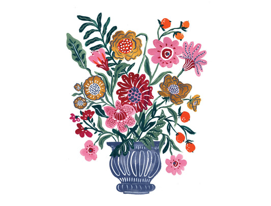 Expressive Folk Floral Bouquet- Art Print