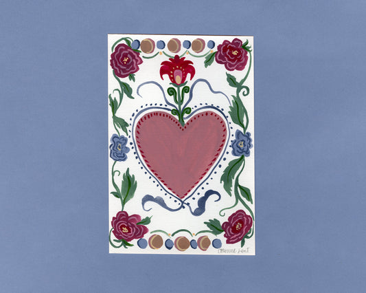 Original Painting-Folk Floral Mini Series-Sacred Folk Heart