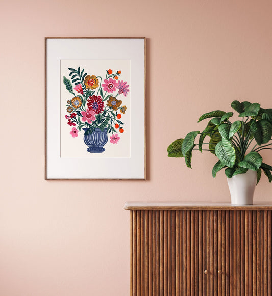 Expressive Folk Floral Bouquet- Art Print