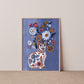 White Cat Vase and Flowers Art Print
