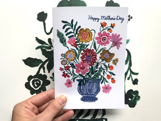 Happy Mothers Day Folk Floral Greeting Card