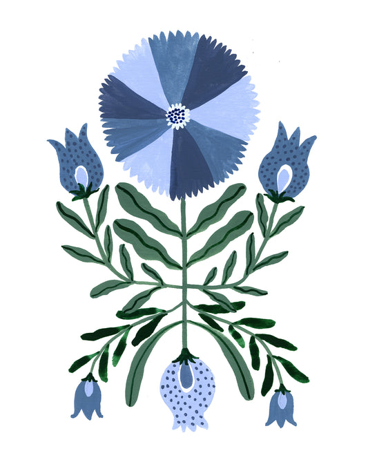 Symmetry BlueFolk Floral Art Print