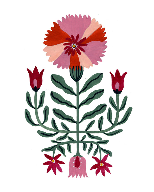 Symmetry Pink Folk Floral Art Print by Corinne Lent