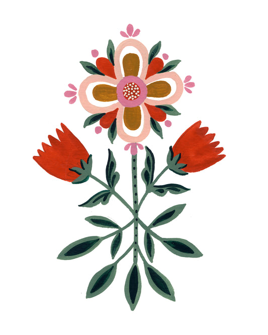 Pink Pinwheel Folk Floral Art Print