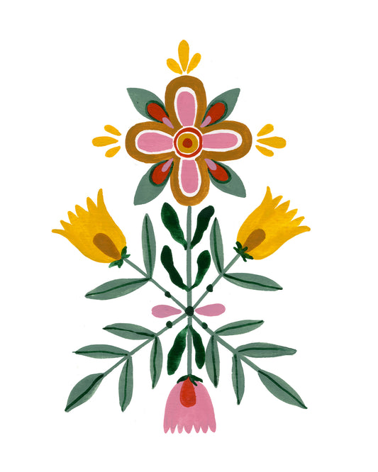 Yellow Pinwheel Folk Floral Art Print